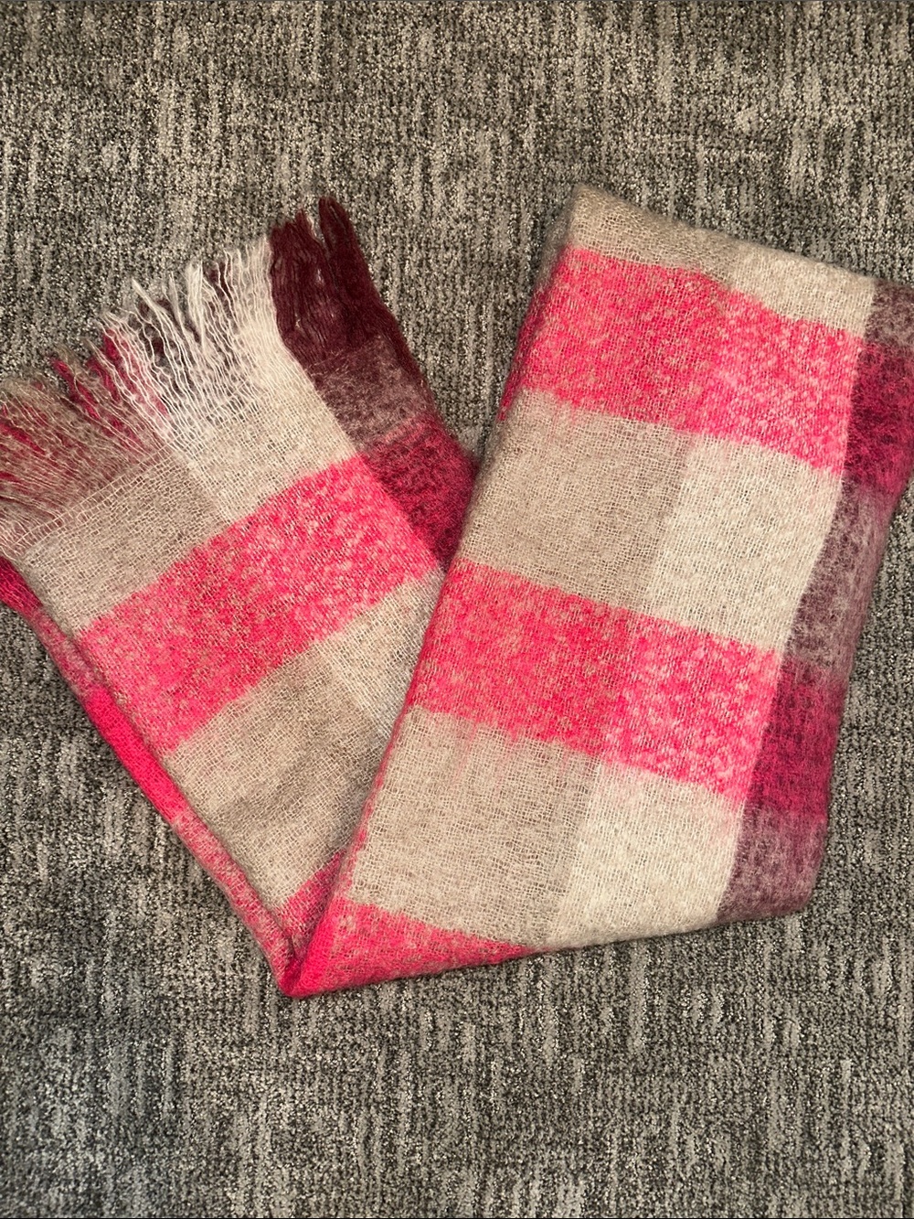 American Eagle Wool Mohair Oversized Plaid Fringe Scarf